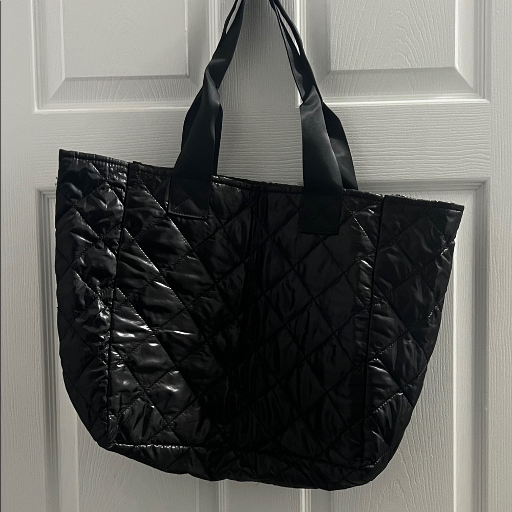 Saks Fifth Avenue Shiny Black Quilted Tote